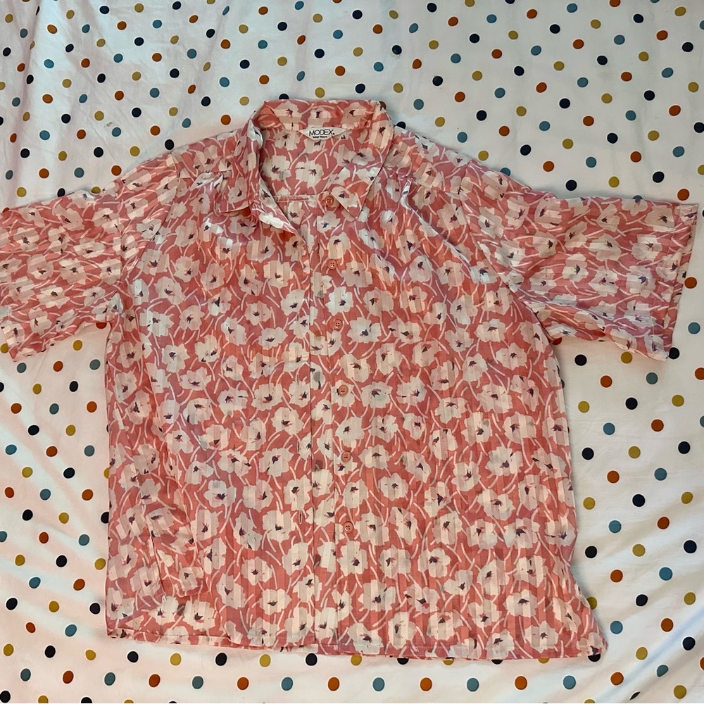 Vintage Japanese Pink Floral Button-Up Shirt